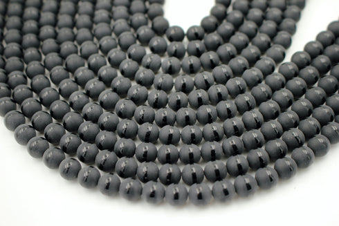 Matte Black Onyx Gemstone Beads, 6mm, Round